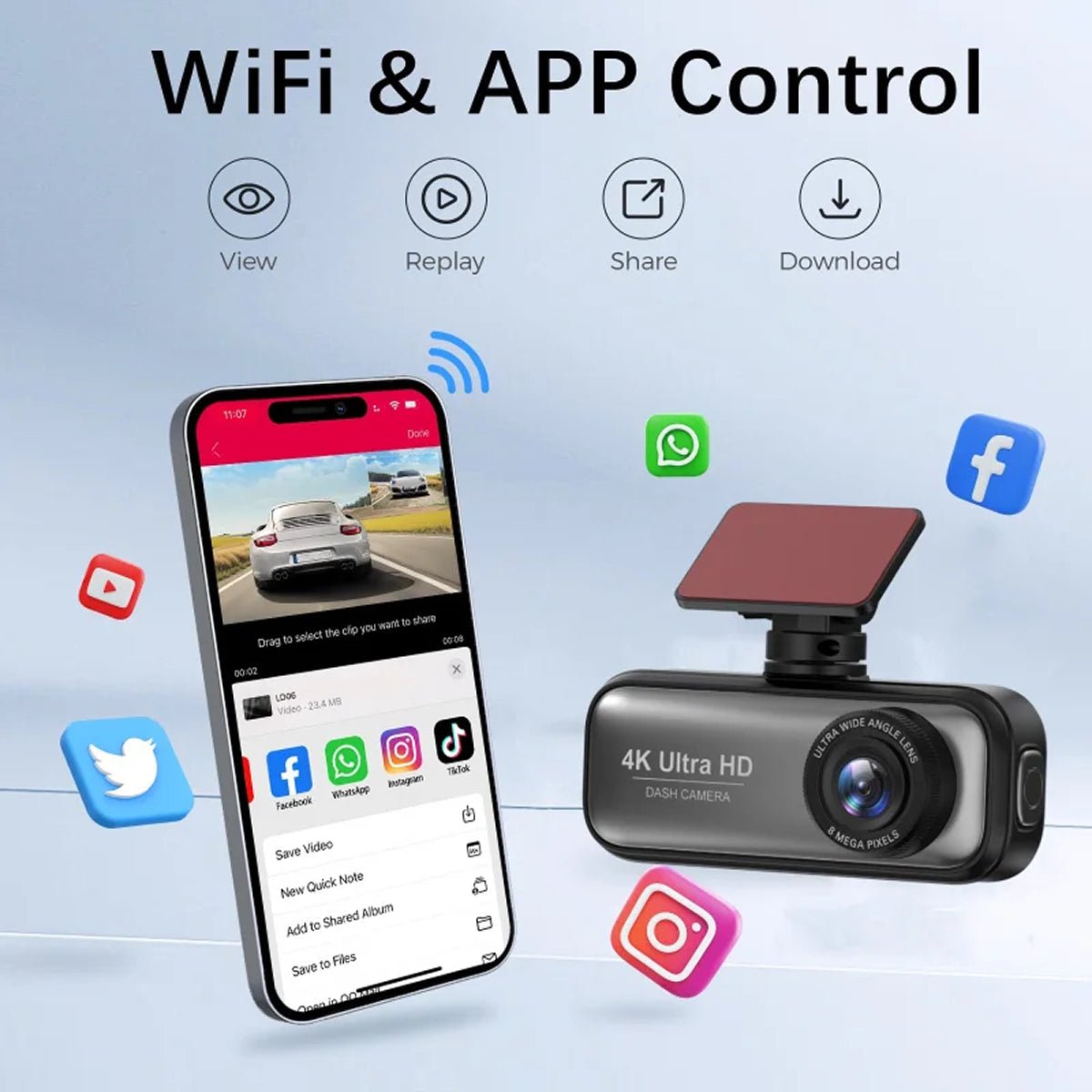 4K Wireless Dashcam with Dual Channel Recording and Instant Smartphone Access - LofiMart