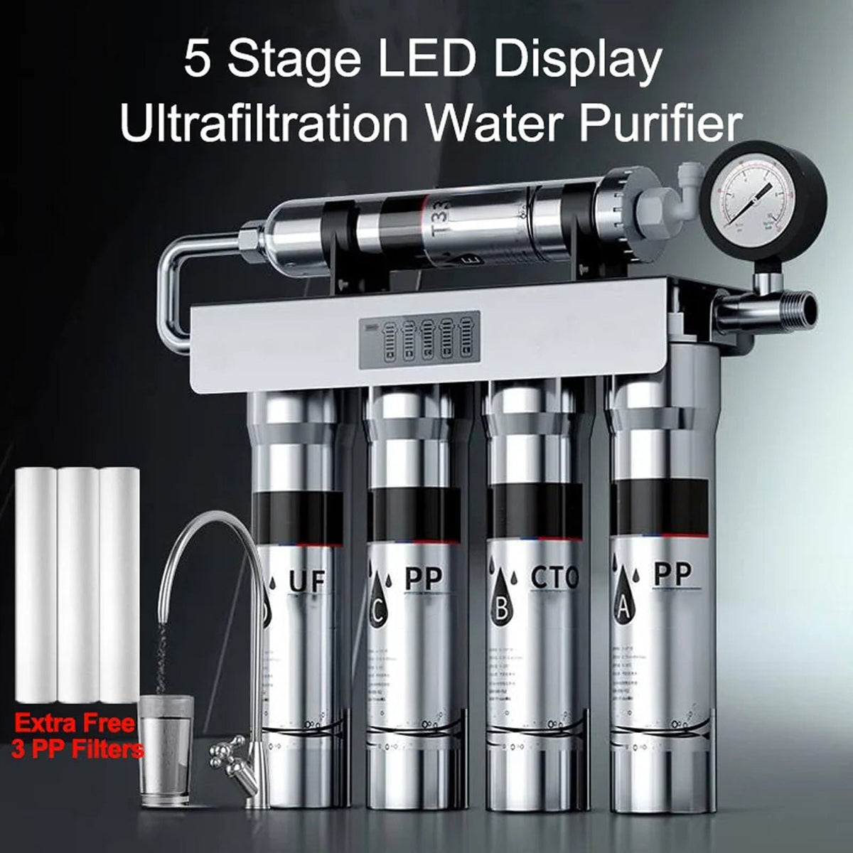 5-Stage Under Sink Water Filtration System with Zero Waste and 304 Stainless Steel Housing - LofiMart