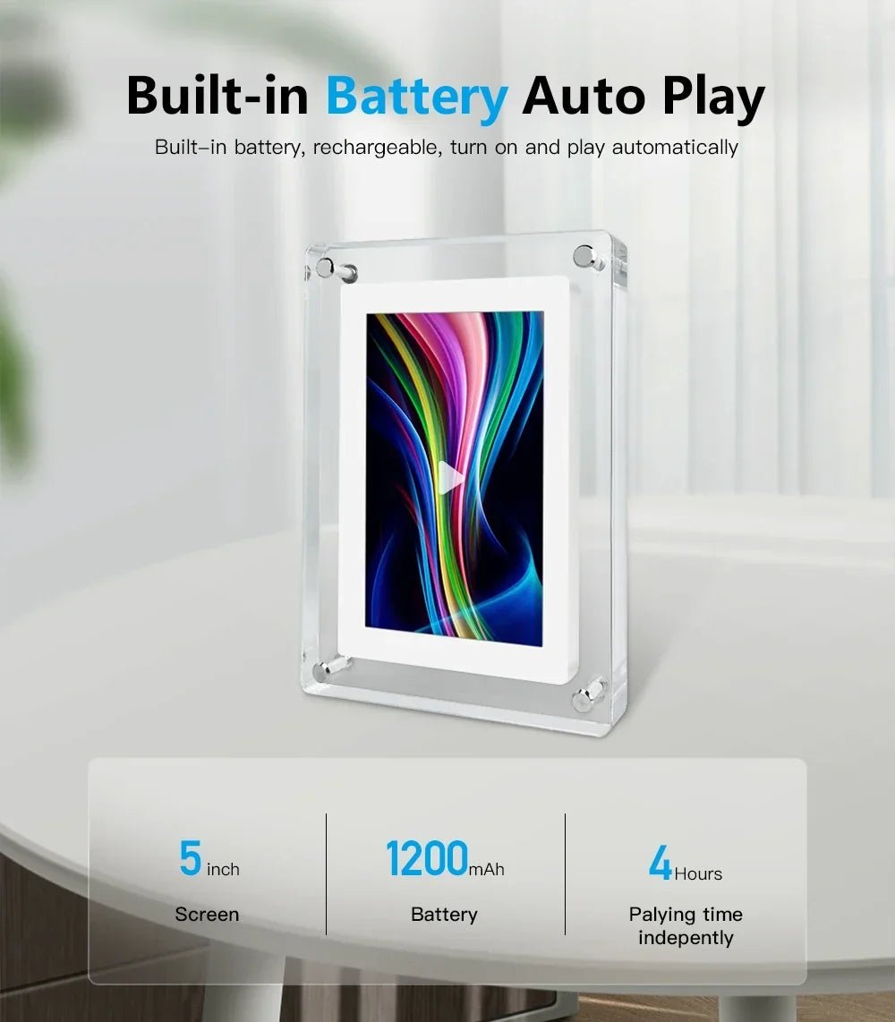 Acrylic Digital Photo Frame with IPS Display and Built-in Battery for Photos and Videos - LofiMart
