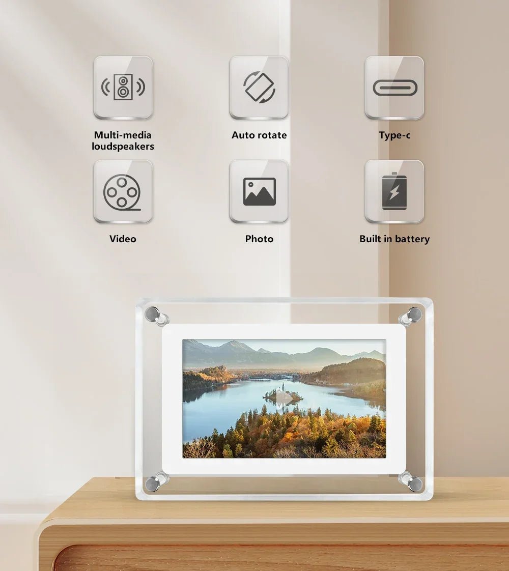 Acrylic Digital Photo Frame with IPS Display and Built-in Battery for Photos and Videos - LofiMart