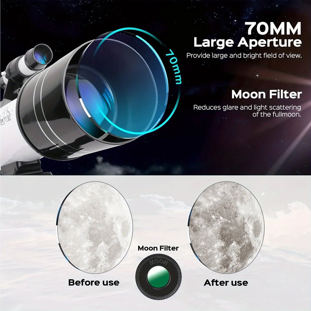 Beginner Astronomy Telescope with 70mm Aperture and 150X Magnification for Stargazing - LofiMart