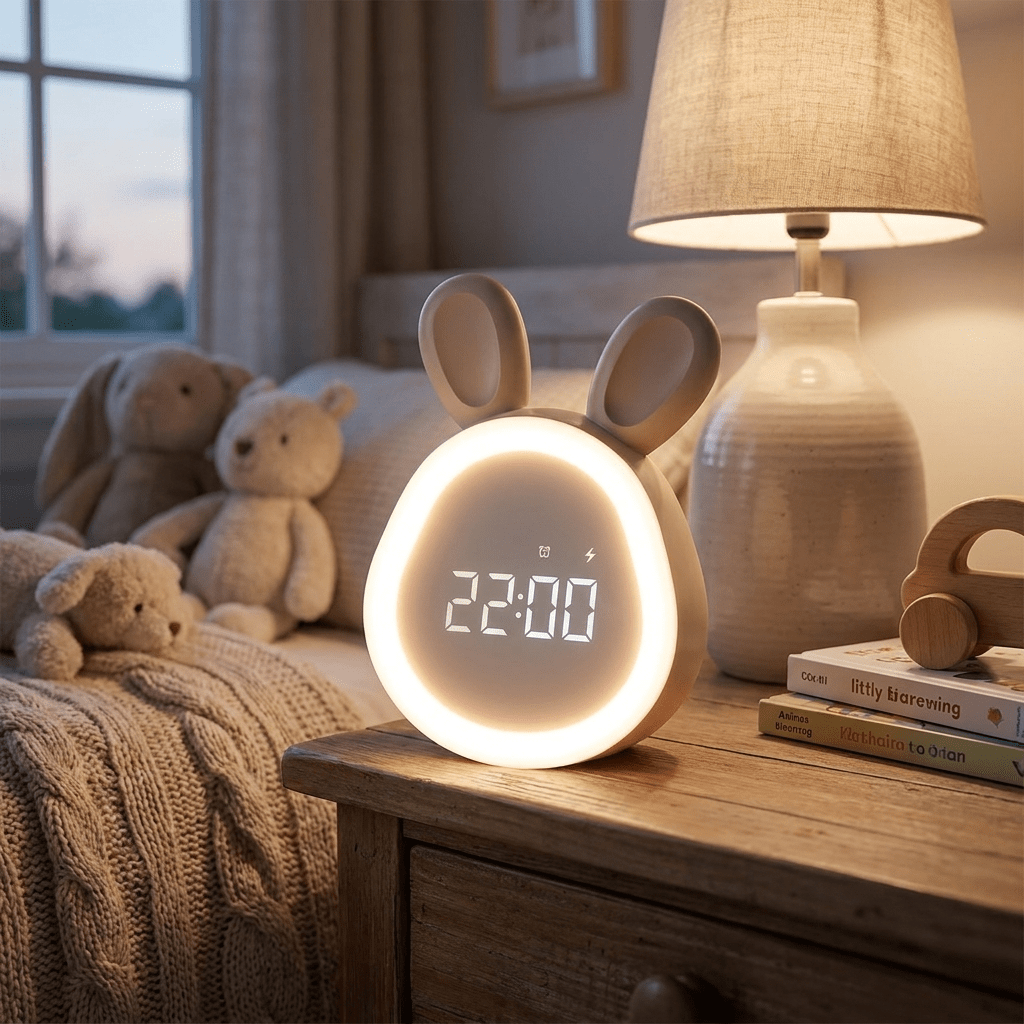 Bunny-Shaped LED Night Light Alarm Clock for Kids with Quiet Wake-Up - LofiMart