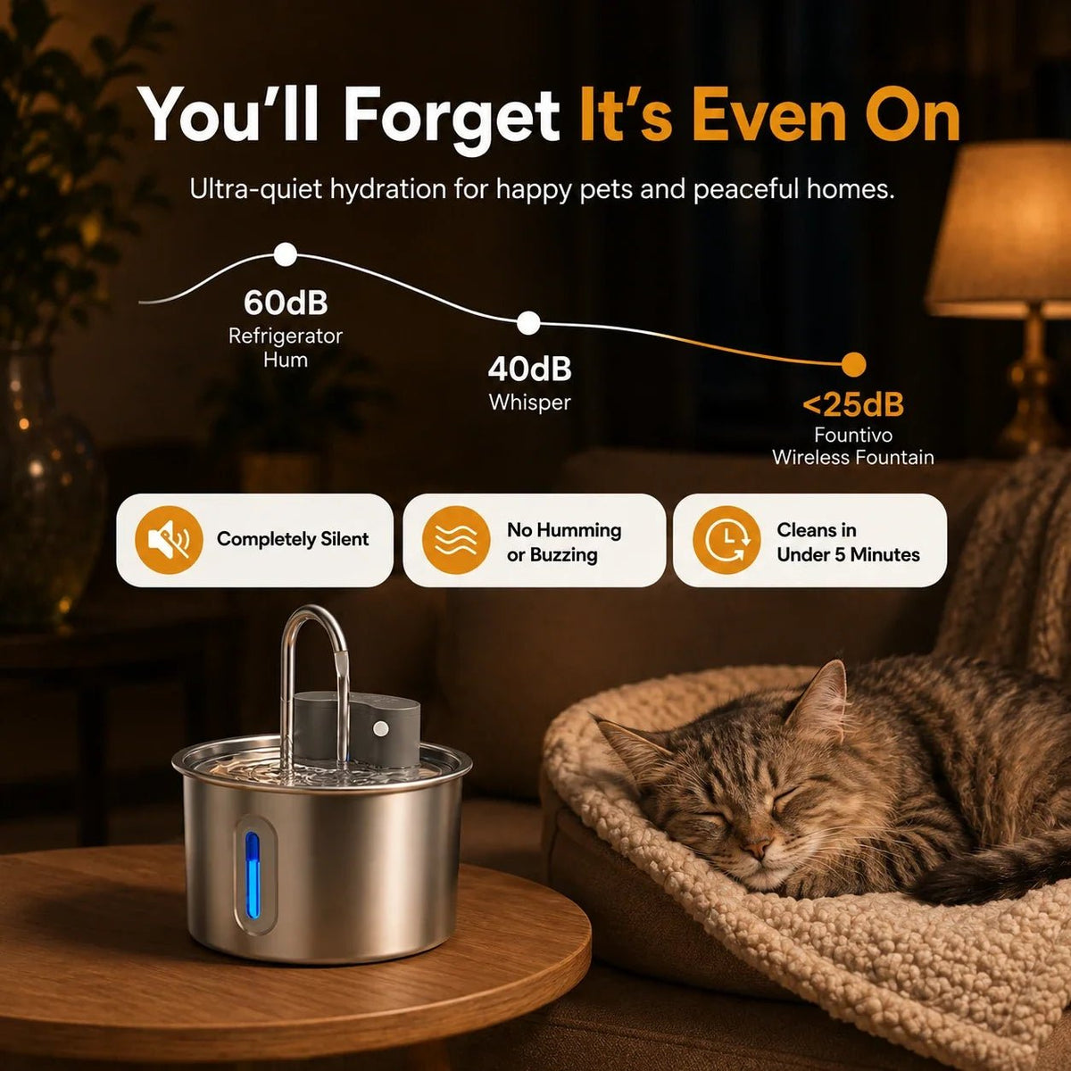 Cat Water Fountain 2.2L Stainless Steel - LofiMart