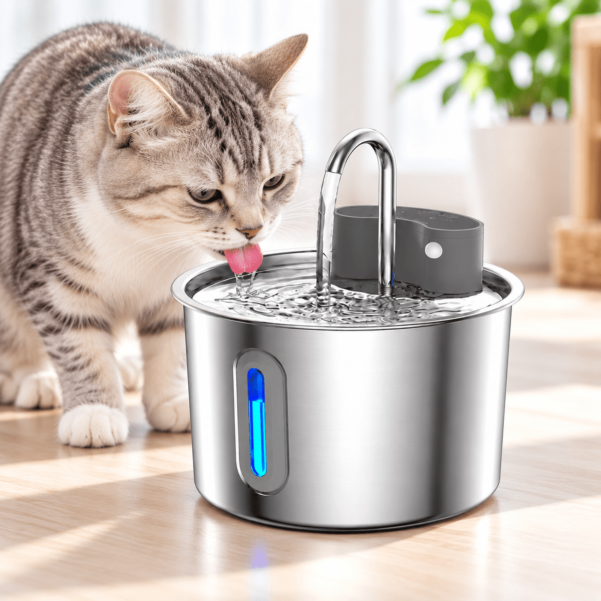 Cat Water Fountain 2.2L Stainless Steel - LofiMart