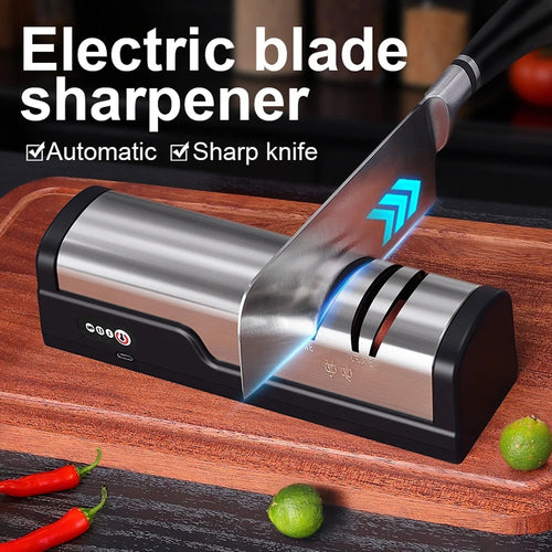 Cordless Electric Knife Sharpener with Two-Stage Grinding and USB-C Rechargeable Design - LofiMart