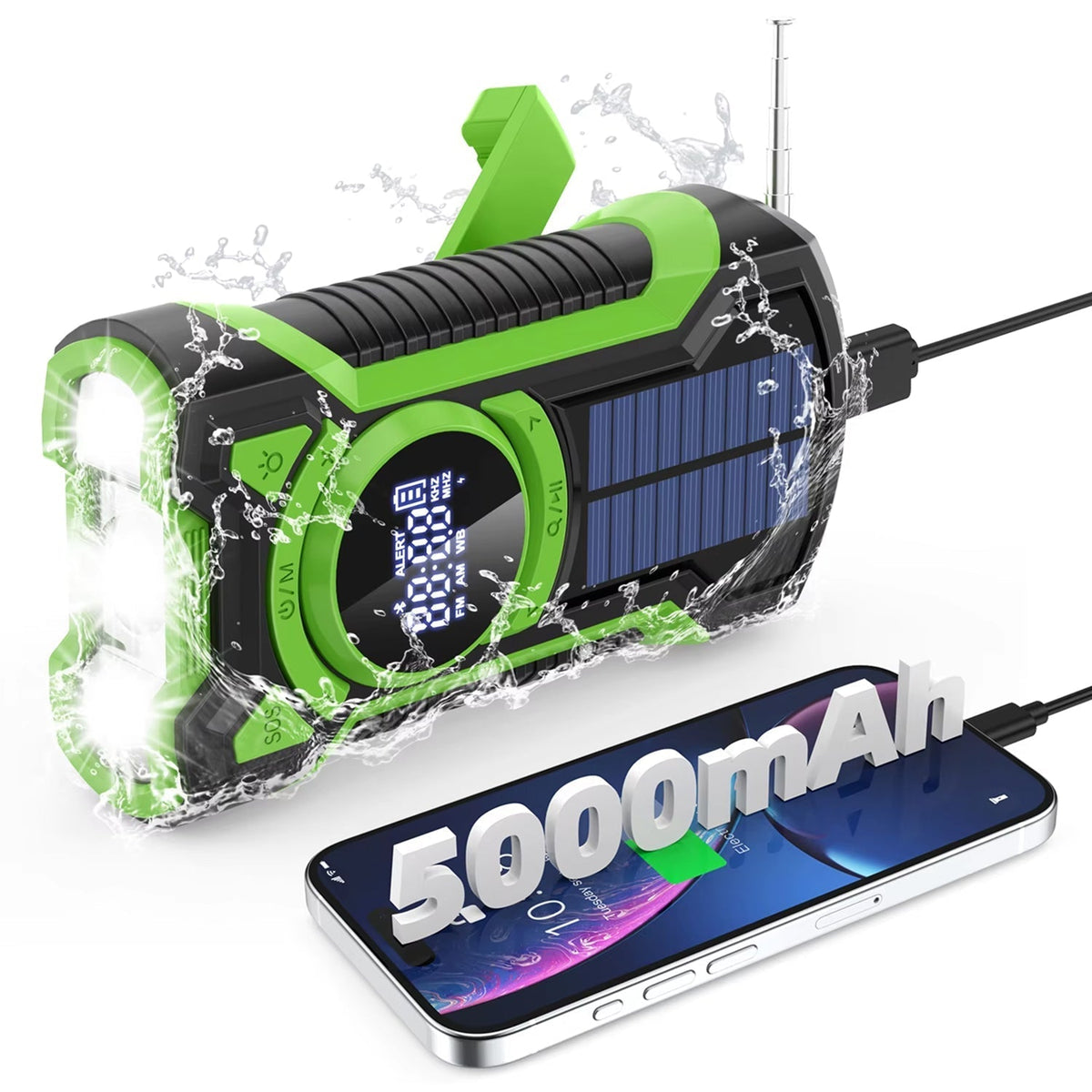Emergency Radio and Power Bank with 12000mAh Capacity and Solar Charging for UK Storms - LofiMart