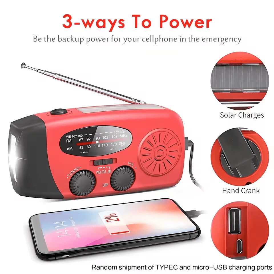 Emergency Radio Power Bank with Solar Hand Crank and FM NOAA Receiver - LofiMart