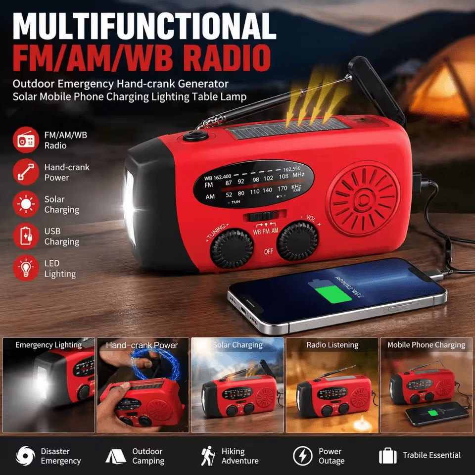 Emergency Radio Power Bank with Solar Hand Crank and FM NOAA Receiver - LofiMart