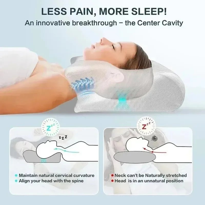 Ergonomic Memory Foam Neck Pillow for Cervical Support with Removable Hypoallergenic Cover - LofiMart