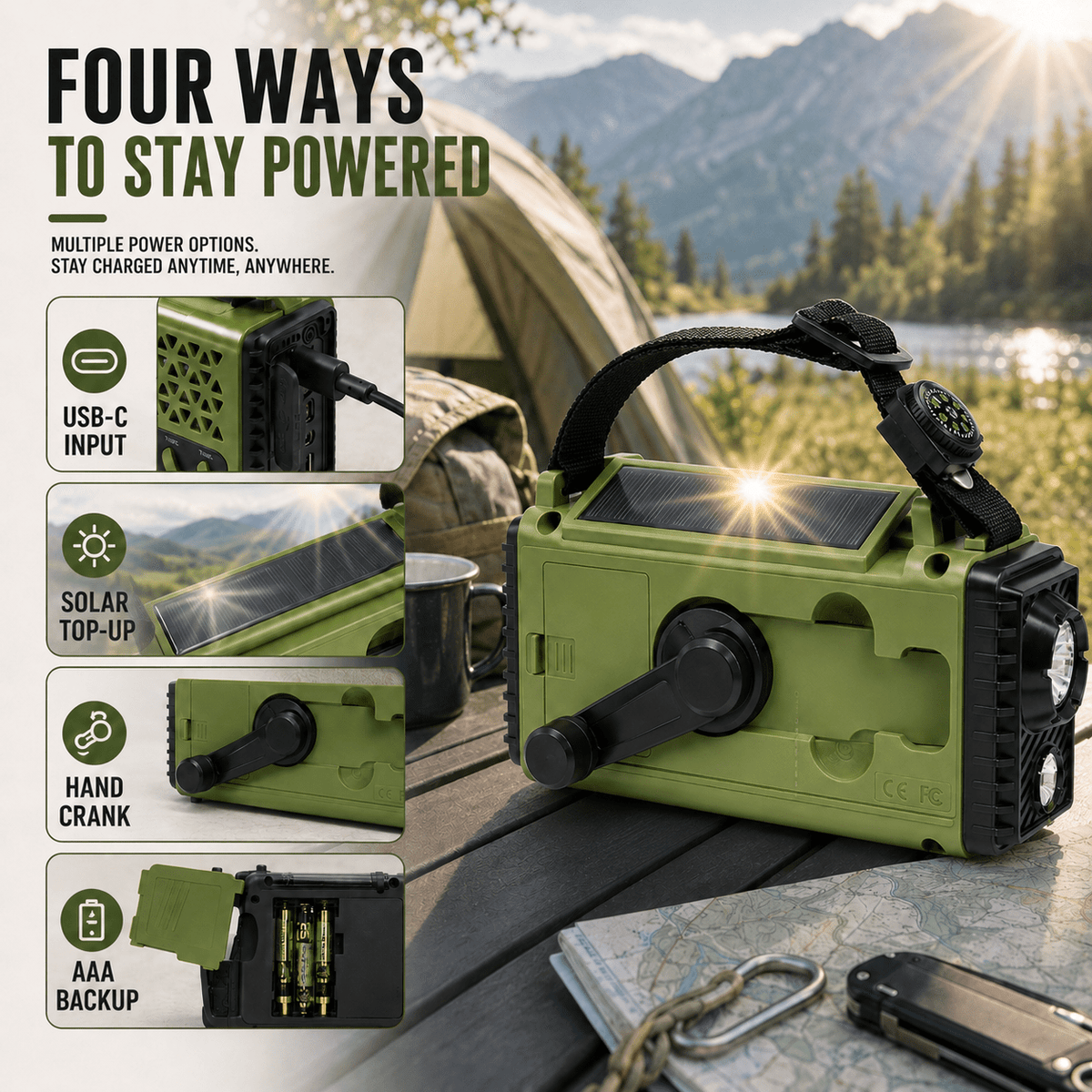 Hand Crank Emergency Radio with Solar Charging and Bluetooth Speaker - LofiMart