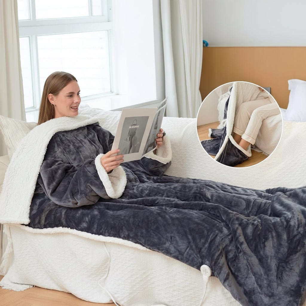 Heated Wearable Blanket with Sleeves and Foot Pocket for Cozy Comfort - LofiMart