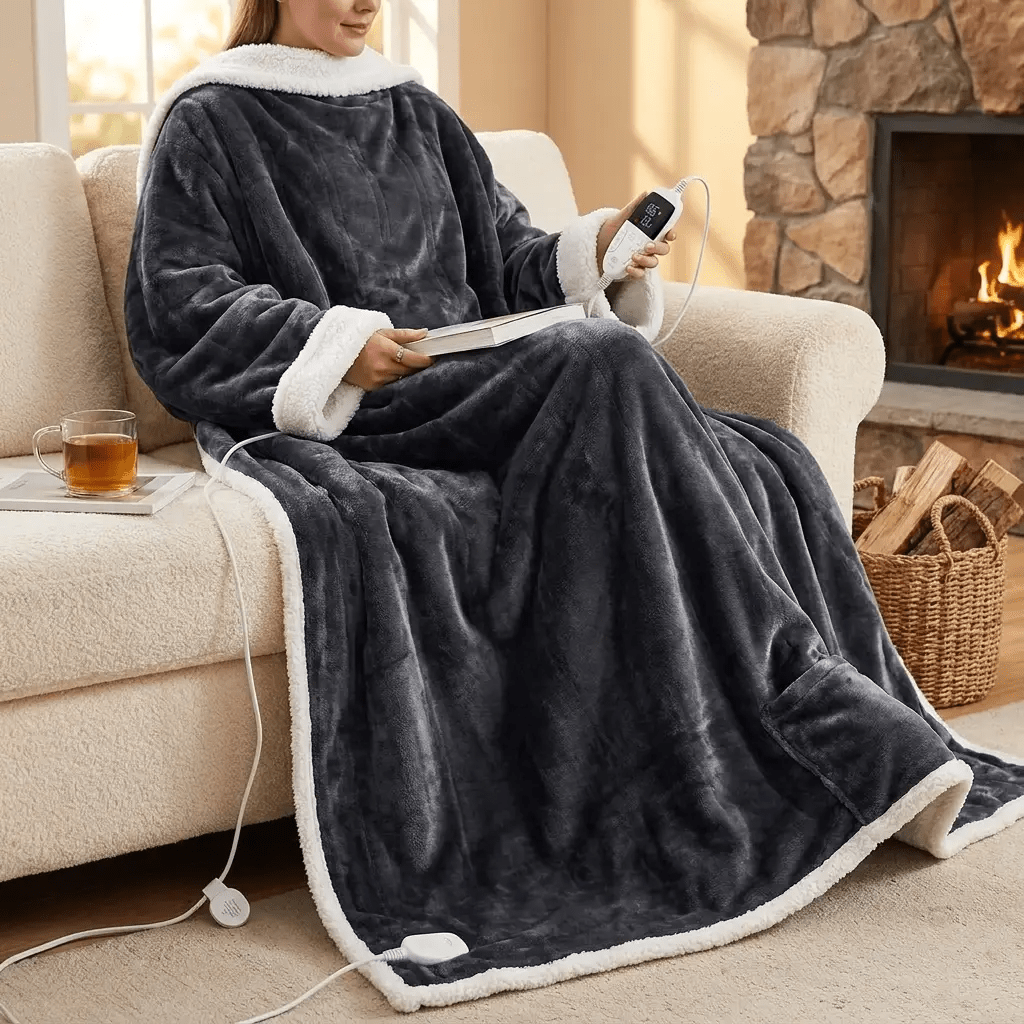 Heated Wearable Blanket with Sleeves and Foot Pocket for Cozy Comfort - LofiMart