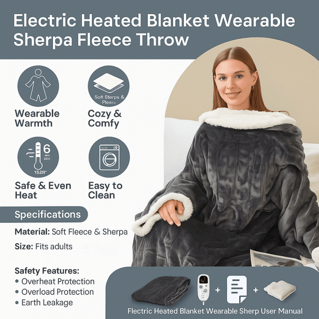 Heated Wearable Blanket with Sleeves and Foot Pocket for Cozy Comfort - LofiMart
