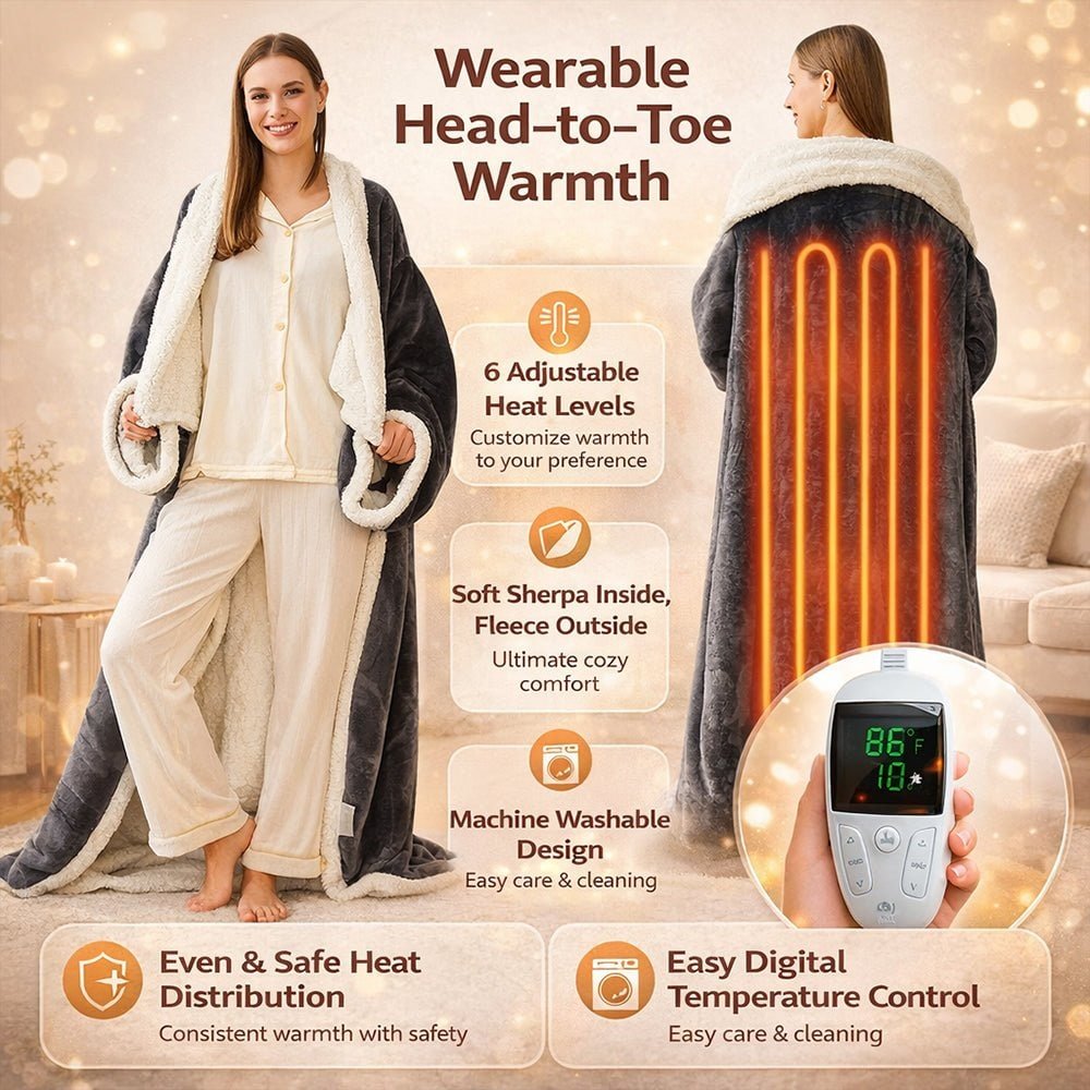 Heated Wearable Blanket with Sleeves and Foot Pocket for Cozy Comfort - LofiMart