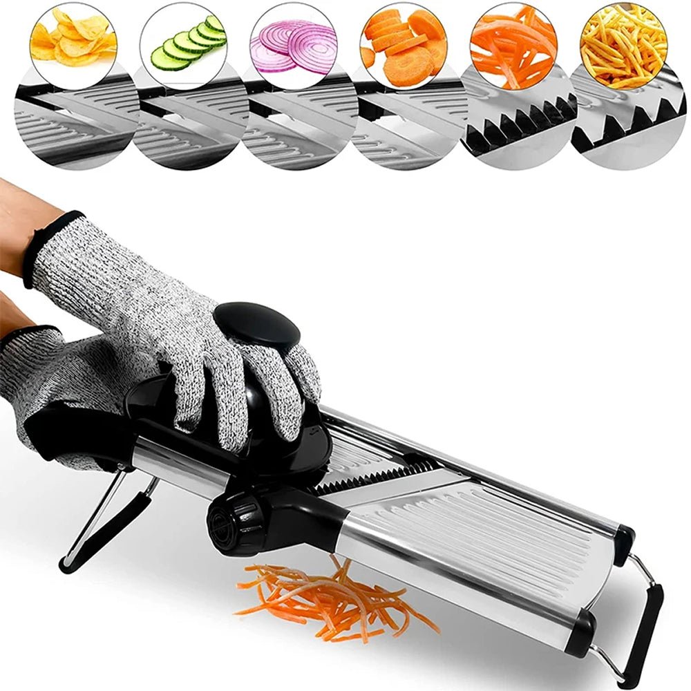 Mandoline Slicer with 6 Adjustable Settings and Safety Glove for Precise Vegetable Cutting - LofiMart