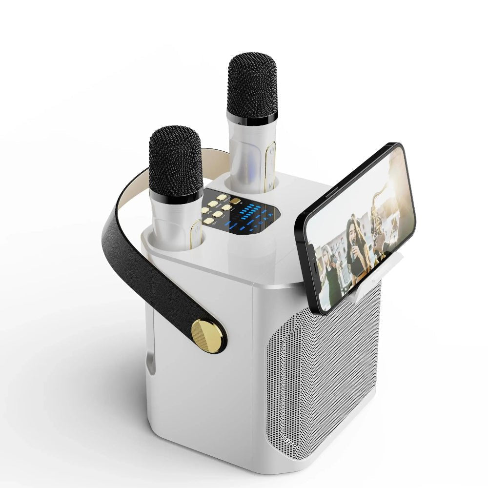 Portable Karaoke Speaker with 360° Surround Sound and Dual Wireless Microphones - LofiMart
