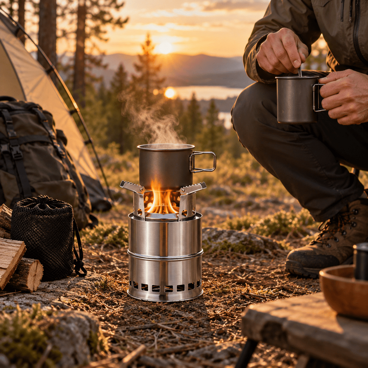 Portable Wood Burning Stove with Double-Wall Combustion for Outdoor Cooking - LofiMart