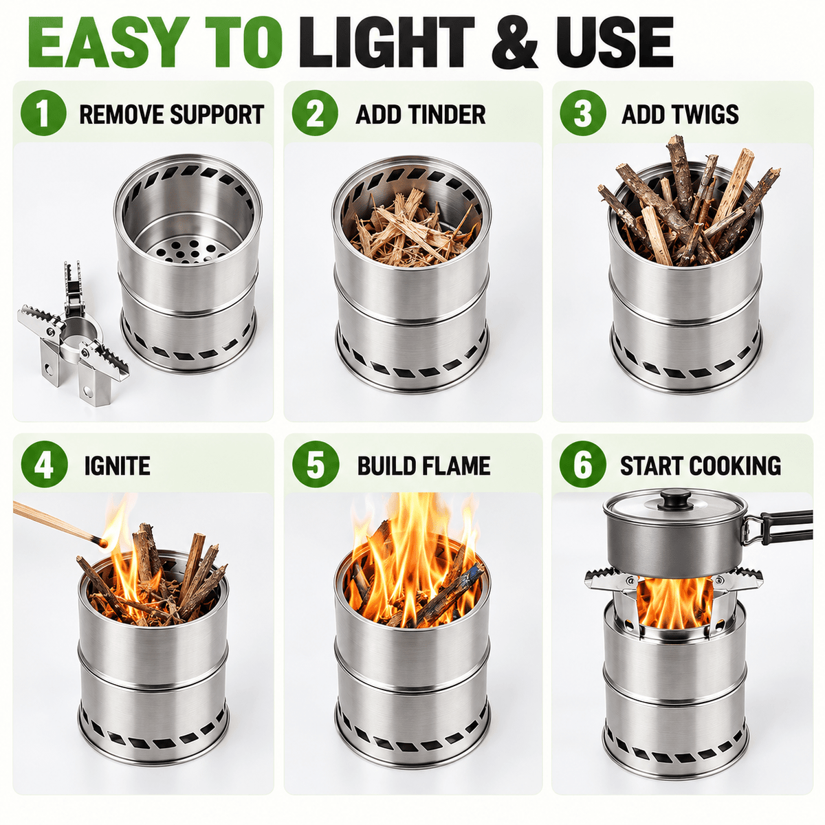 Portable Wood Burning Stove with Double-Wall Combustion for Outdoor Cooking - LofiMart