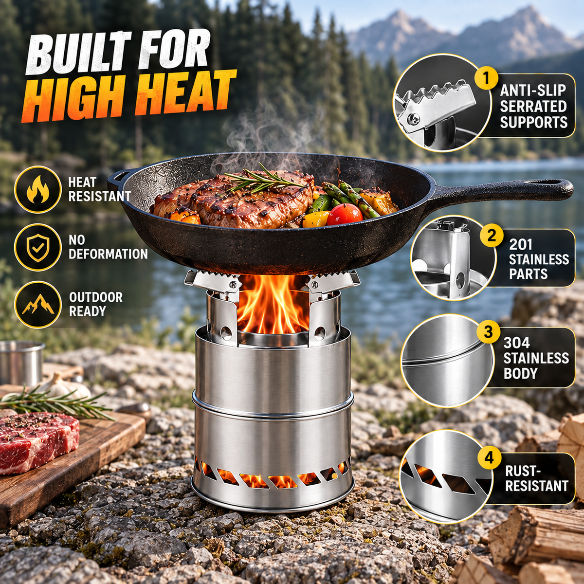 Portable Wood Burning Stove with Double-Wall Combustion for Outdoor Cooking - LofiMart