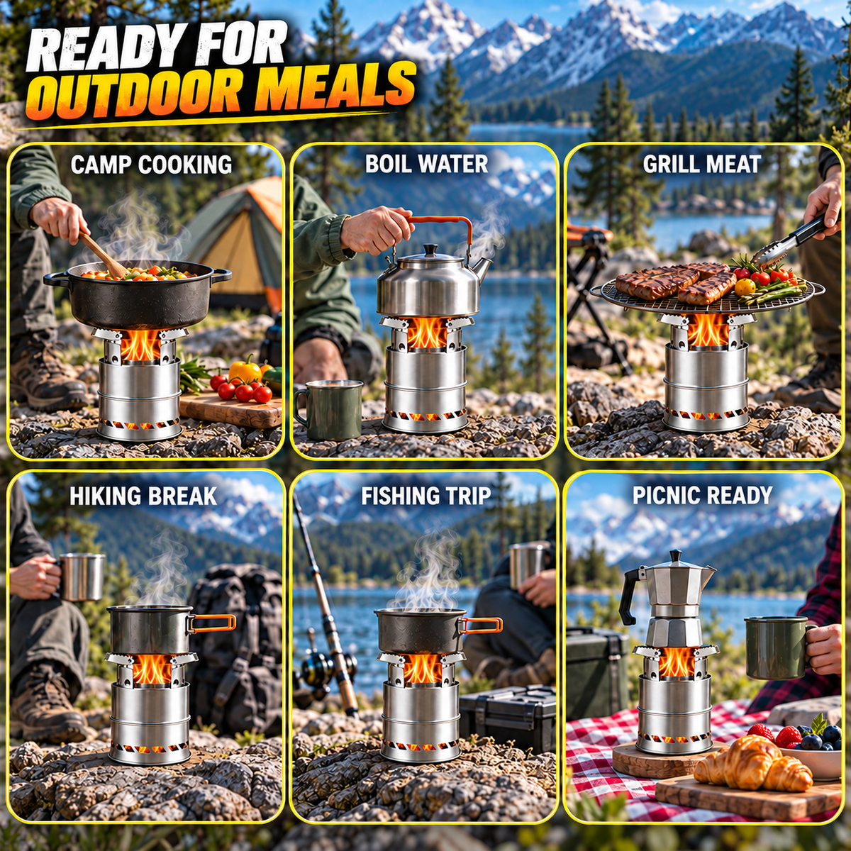 Portable Wood Burning Stove with Double-Wall Combustion for Outdoor Cooking - LofiMart