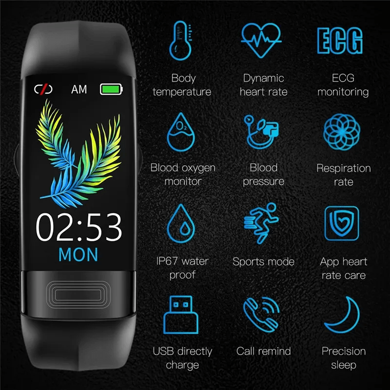 Smart Blood Pressure Monitor Bracelet with EKG Heart Rate and Oxygen Tracker - LofiMart