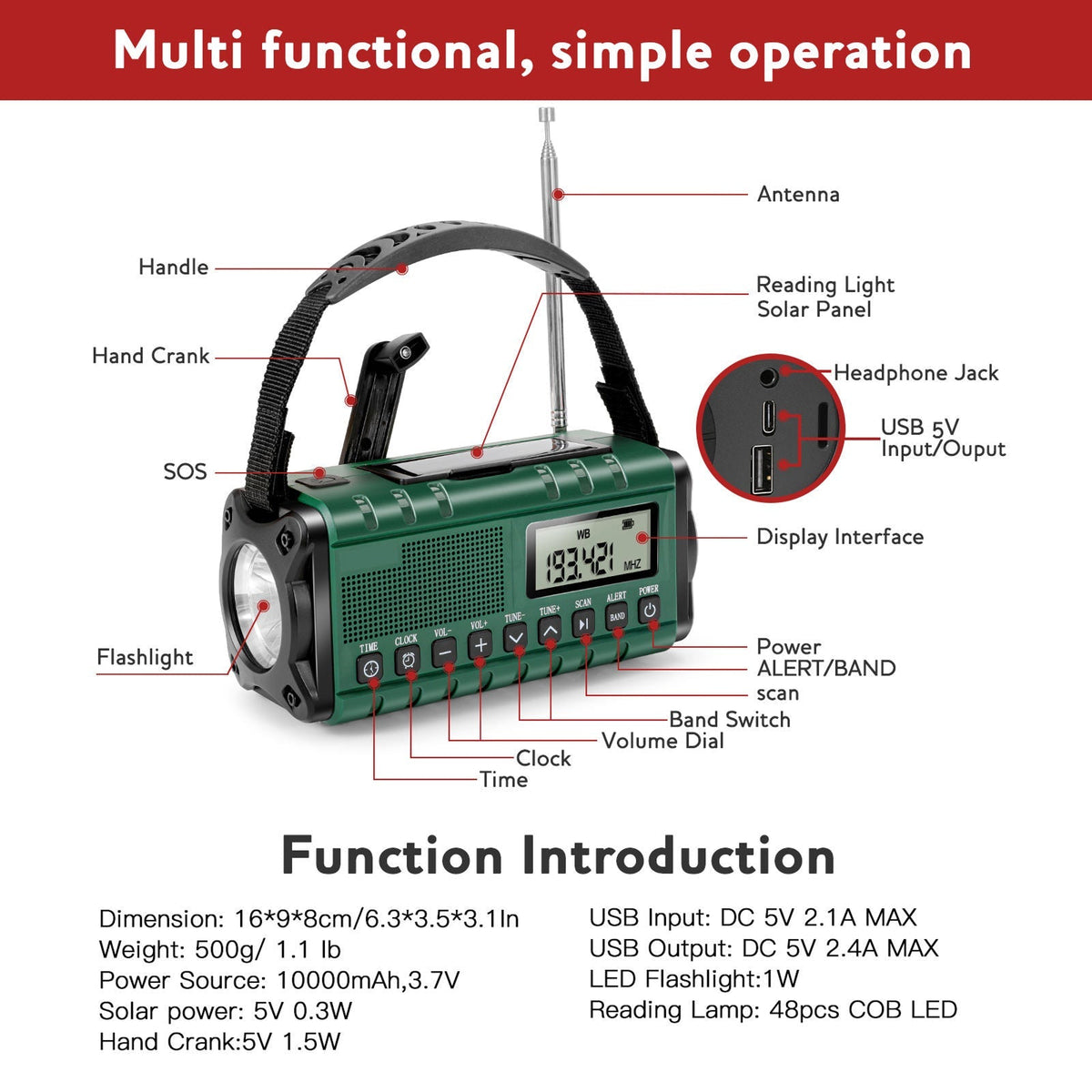 Solar Crank Emergency Radio with 10000mAh Power Bank - LofiMart