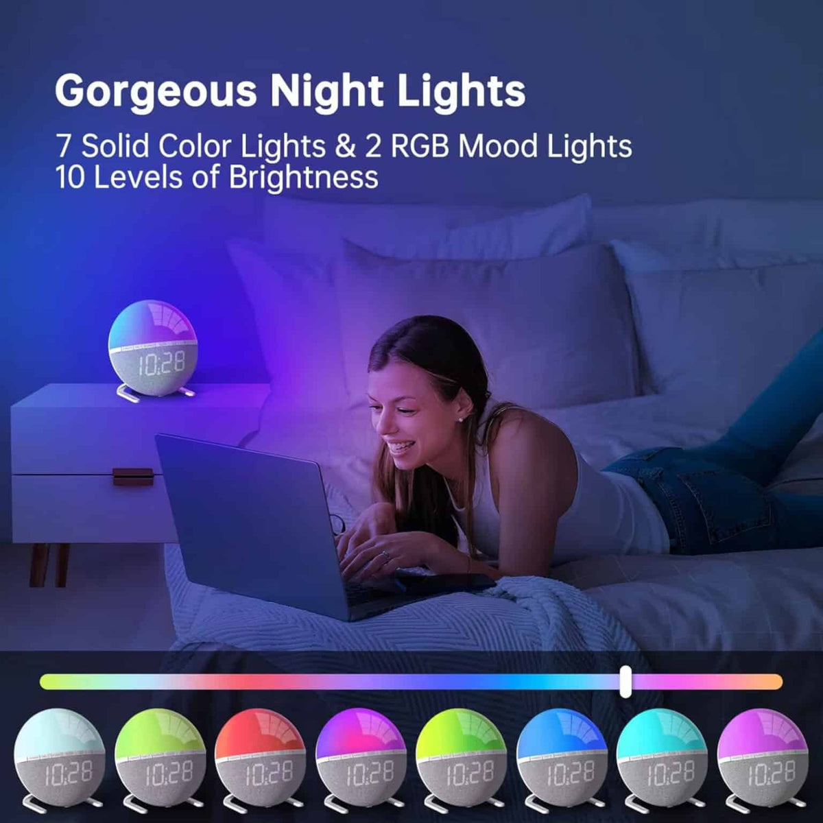 Sunrise Alarm Clock with RGB Mood Lighting and Nature Sounds for Gentle Wake-Up - LofiMart