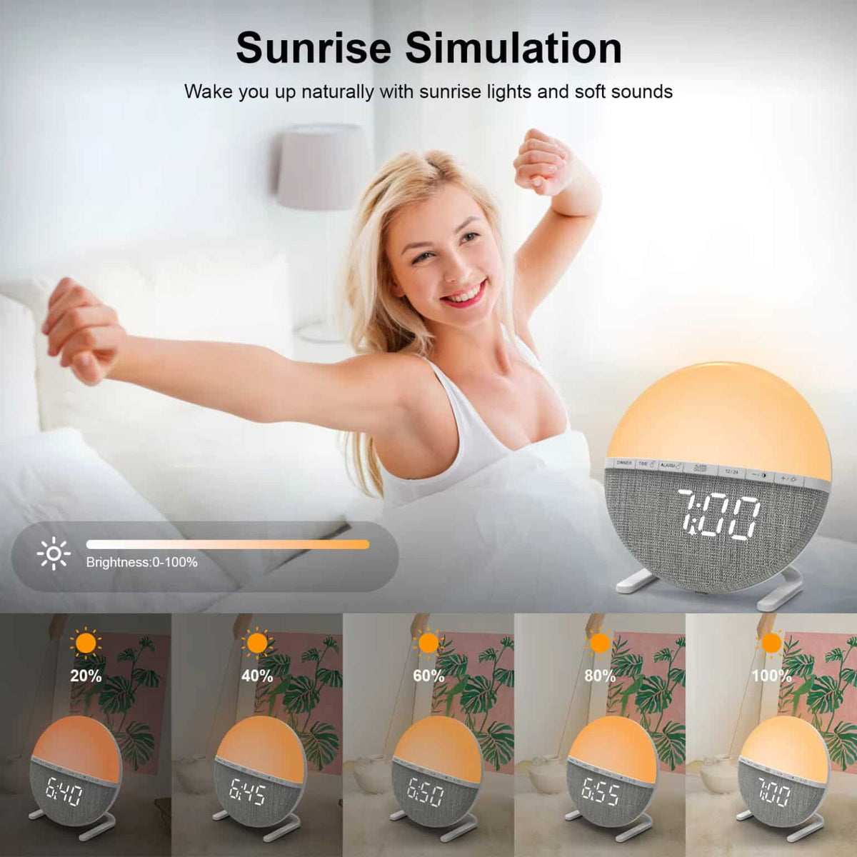 Sunrise Alarm Clock with RGB Mood Lighting and Nature Sounds for Gentle Wake-Up - LofiMart