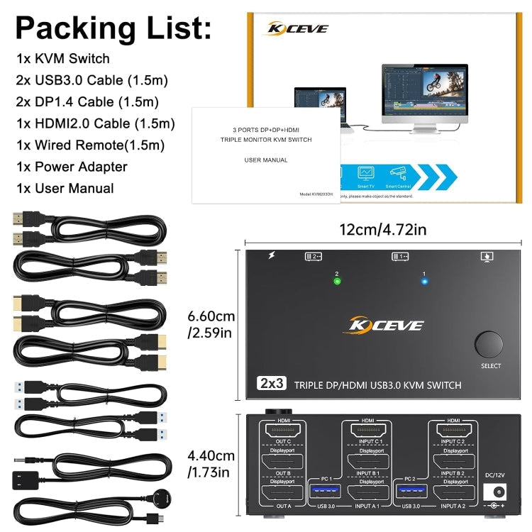 Triple Monitor KVM Switch with USB 3.0 and HDMI Display for Enhanced Workspace Efficiency - LofiMart