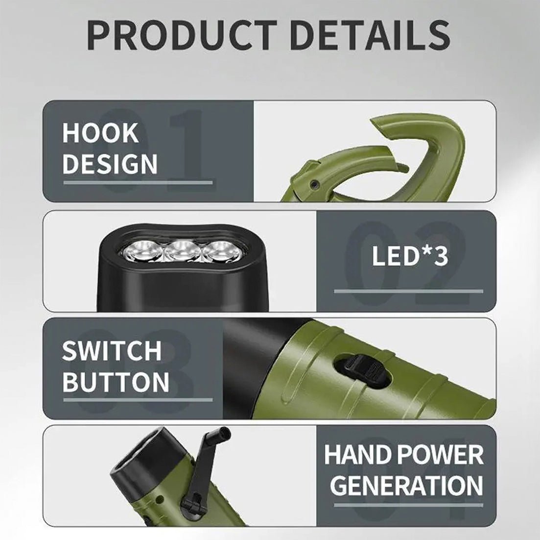 Wind Up Torch with Solar and Hand Crank Charging - LofiMart