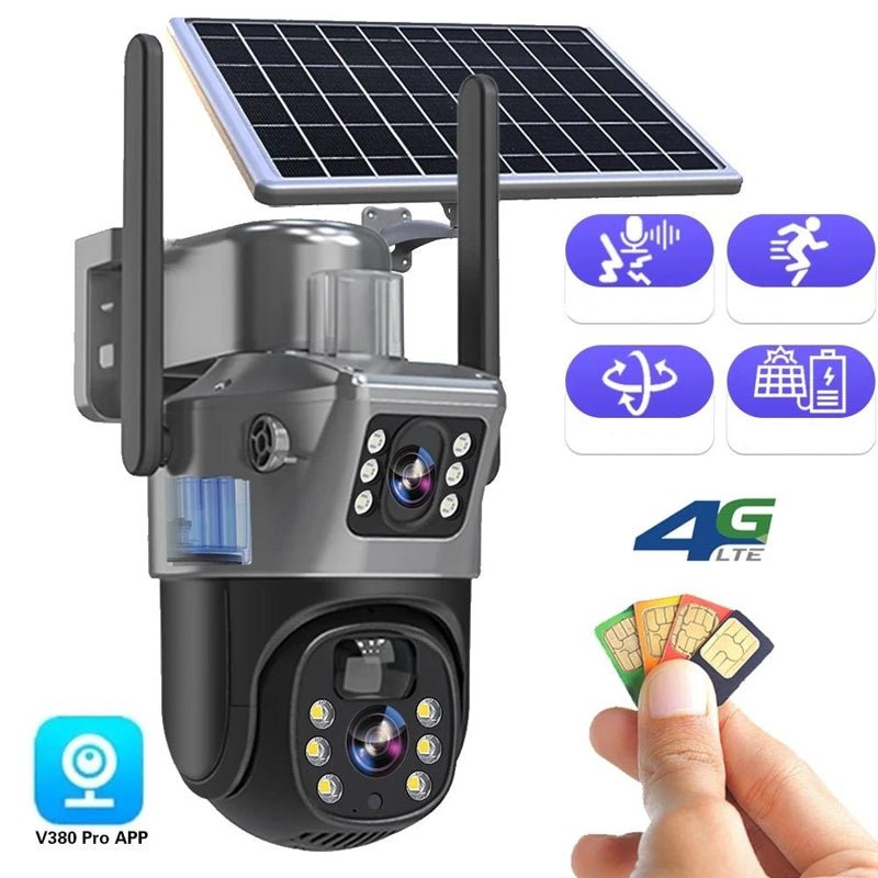 Wireless 4K Security Camera with Solar Panel and Dual Lens for Smart Monitoring - LofiMart