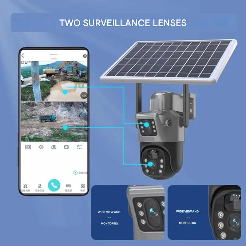 Wireless 4K Security Camera with Solar Panel and Dual Lens for Smart Monitoring - LofiMart