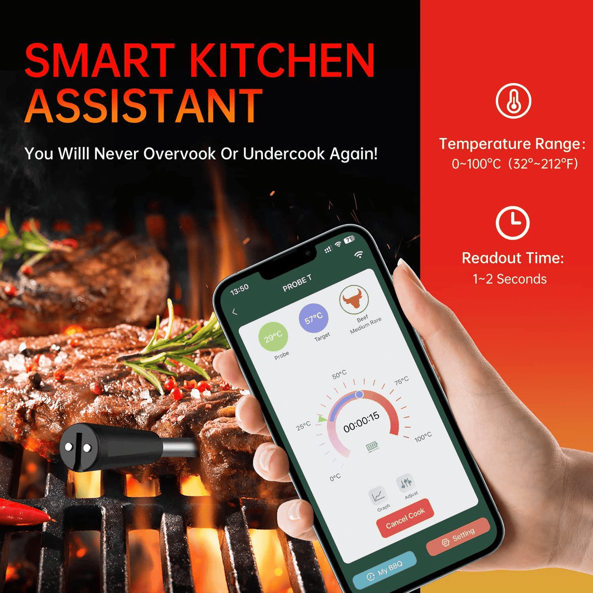 Wireless Meat Thermometer with Bluetooth Connectivity and Accurate Temperature Monitoring - LofiMart