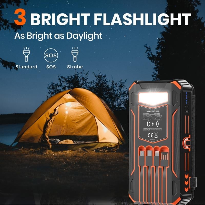 Wireless Portable Solar Charger Power Bank 30000mAh with Built-in Cables and Wireless Charging - LofiMart