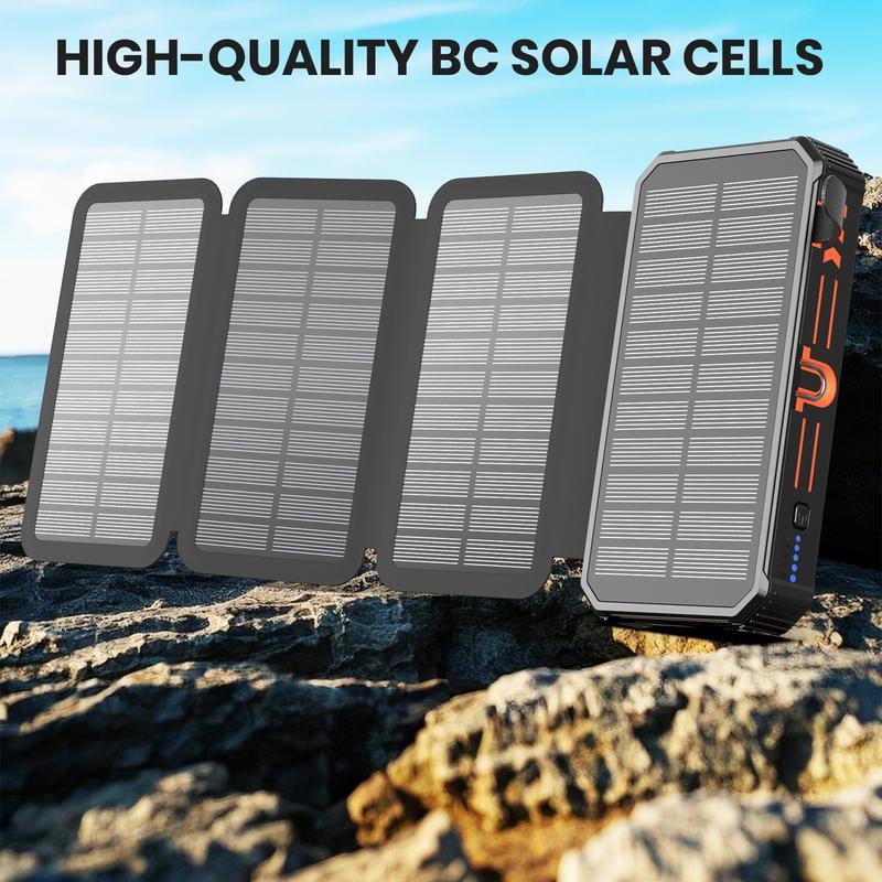 Wireless Portable Solar Charger Power Bank 30000mAh with Built-in Cables and Wireless Charging - LofiMart