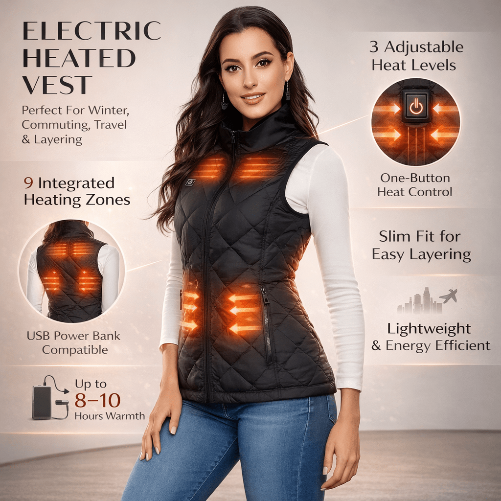 Women's Heated Vest with 9 Heating Zones and USB Power Bank Compatibility - LofiMart